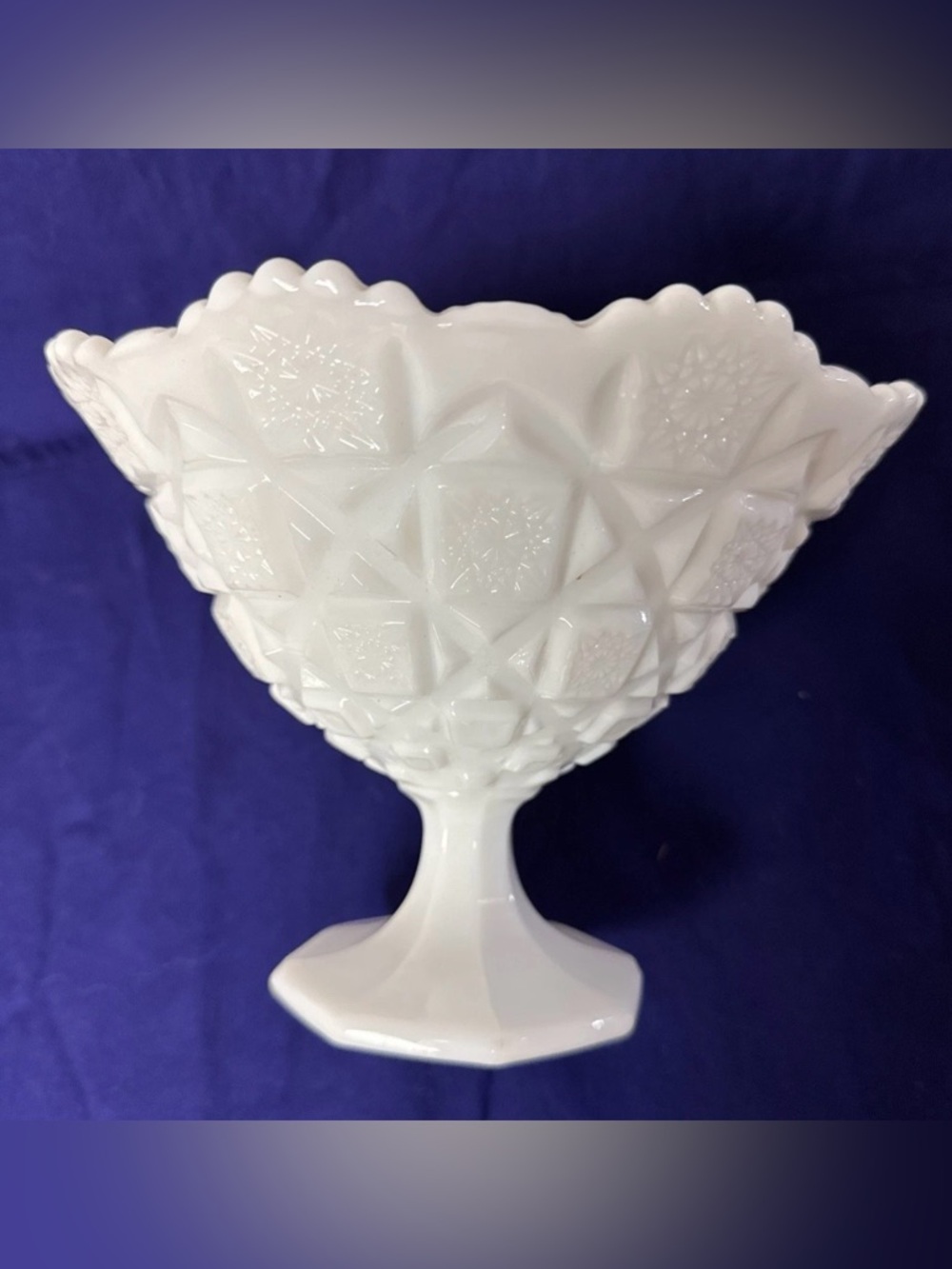 Vtg Westmoreland Milk glass Footed Compote “Old Quilt” Pattern 1960s